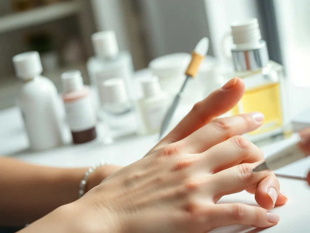 Kobieta nakłada żel do usuwania skórek na paznokcie w profesjonalnym salonie manicure.