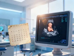 Szklana buteleczka z kapsułkami probiotycznymi, szklanka wody i białe kwiaty na marmurowym blacie w jasnym, kojącym wnętrzu.