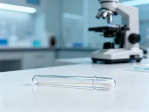 Trójwymiarowa wizualizacja wirusa HPV w sterylnym, laboratoryjnym otoczeniu, obrazująca strukturę patogenu.