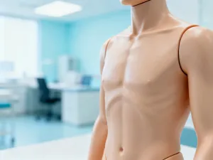 Nowoczesny aparat do mammografii w sterylnym gabinecie diagnostycznym, gotowy do badania piersi.