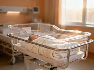 Anatomiczna ilustracja żeńskiego układu rozrodczego ze szczegółowym modelem jajnika w profesjonalnym, medycznym otoczeniu.