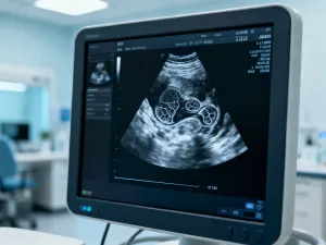 Szklana strzykawka z preparatem na sterylnym podłożu, symbolizująca proces szczepienia i nowoczesną medycynę.