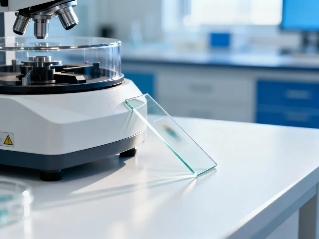 Szkiełko mikroskopowe z próbką biologiczną w profesjonalnym laboratorium medycznym, gotowe do badania w kierunku HPV.