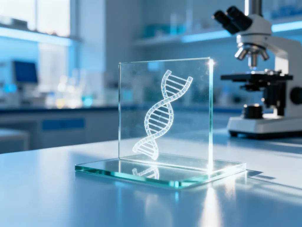 Mikroskopowe szkiełko z modelem helisy DNA w profesjonalnym laboratorium medycznym.