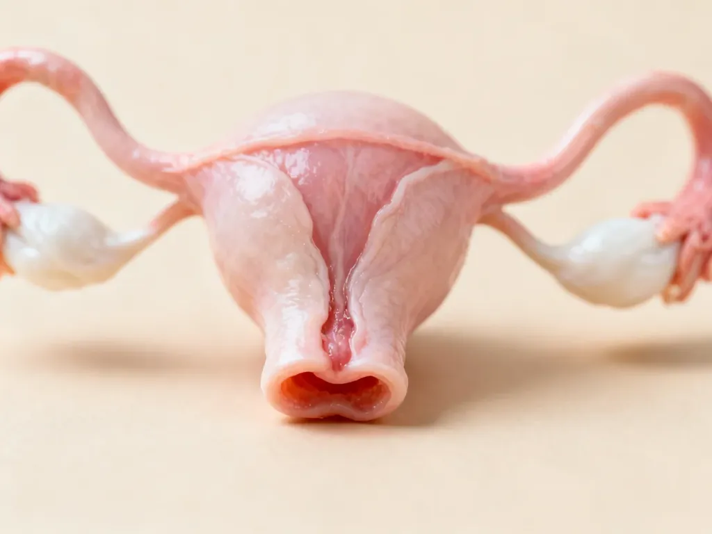 Ilustracja medyczna przedstawiająca budowę anatomiczną szyjki macicy we wczesnej ciąży z uwzględnieniem fizjologicznych zmian.