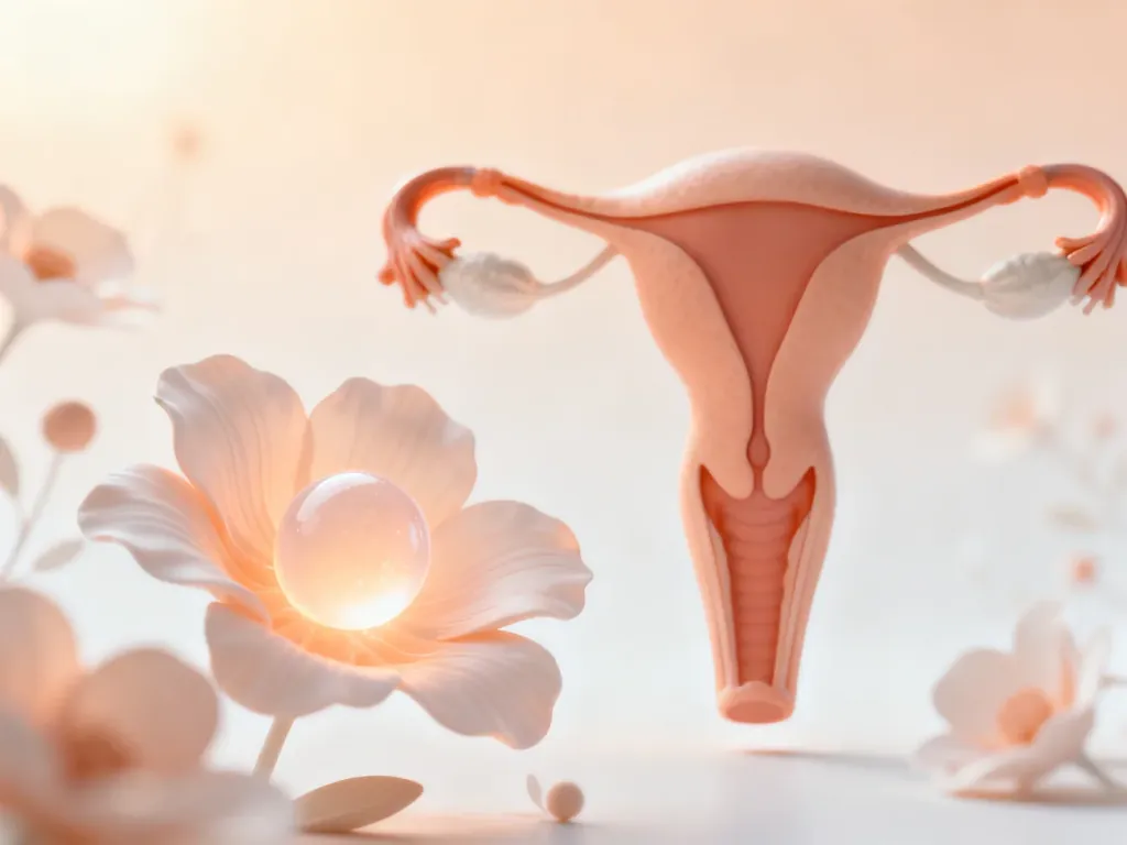 Schematyczny rysunek żeńskiego układu rozrodczego z komórką jajową, symbolizujący procesy biologiczne w kontekście płodności.