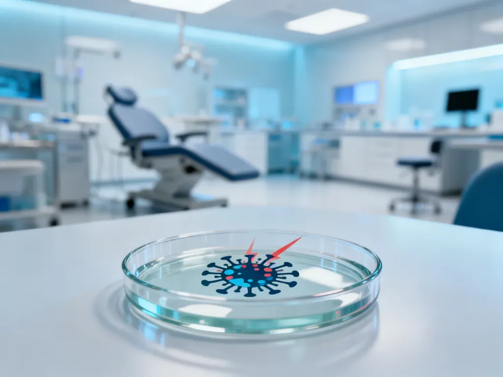 Szalka Petriego z wizualizacją neutralizacji wirusa w nowoczesnym laboratorium medycznym.