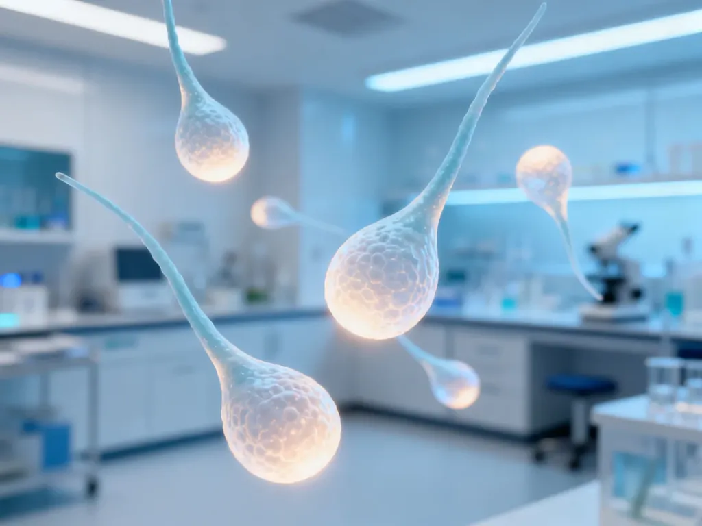Abstrakcyjna wizualizacja pęcherzyków jajnikowych w profesjonalnym, laboratoryjnym otoczeniu.