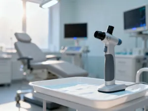 Profesjonalny mikroskop laboratoryjny z próbką biologiczną na szkiełku, gotową do analizy diagnostycznej.