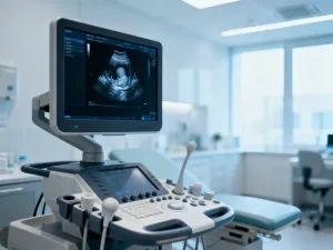 Szklane szkiełko mikroskopowe na laboratoryjnym stole, symbolizujące profesjonalną diagnostykę medyczną.
