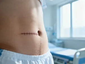 Anatomiczna ilustracja przekroju ludzkiej macicy, ukazująca jej budowę wewnętrzną, endometrium oraz więzadła.