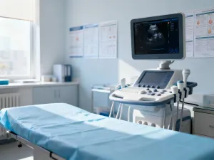 Sterylna strzykawka i dziecięca zabawka w przyjaznym gabinecie pediatrycznym, symbolizujące opiekę zdrowotną nad niemowlęciem.