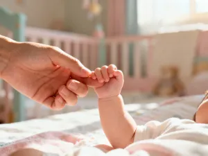 Różnorodne nowoczesne produkty menstruacyjne, w tym kubeczek, podpaski bambusowe i bielizna chłonna, ułożone na tkaninie.