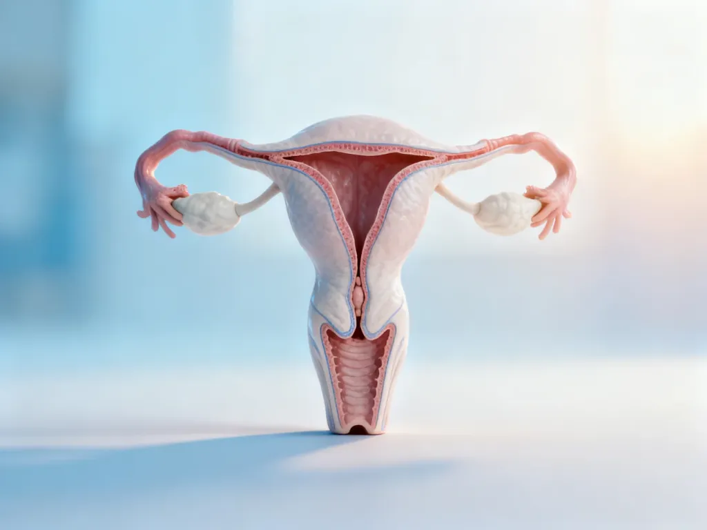 Anatomiczny przekrój macicy i szyjki macicy przedstawiony w profesjonalnym, medycznym stylu.