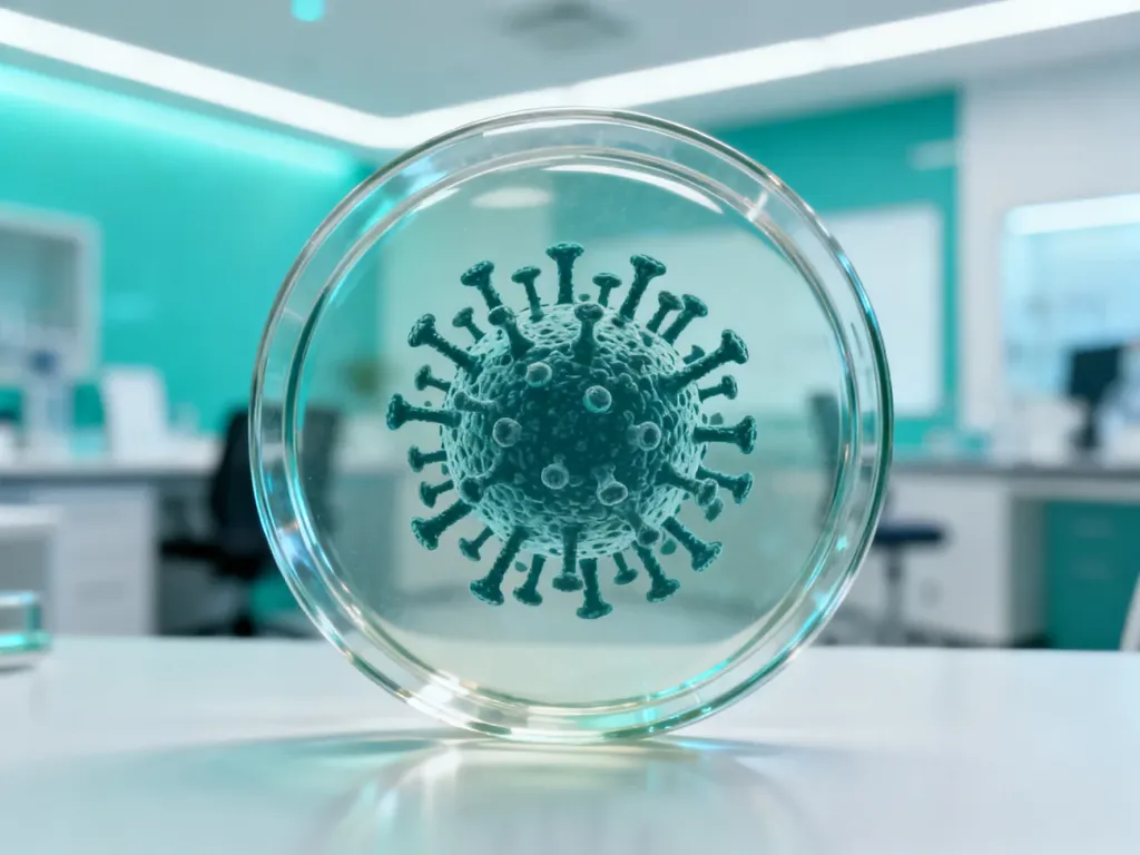 Model wirusa HPV w szkiełku laboratoryjnym w nowoczesnym gabinecie medycznym.