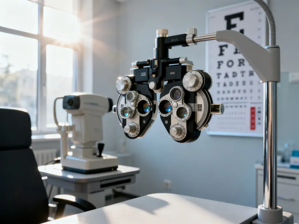 Nowoczesny gabinet okulistyczny z profesjonalnym sprzętem diagnostycznym do badania wzroku.